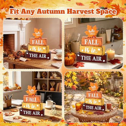 4 Pcs Fall Wooden Decor, Fall Table Decorations Gifts for Home