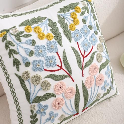 Embroidered Throw Pillow Covers 18x18 Pack of 2 Blue Floral - color: Blue Floral
