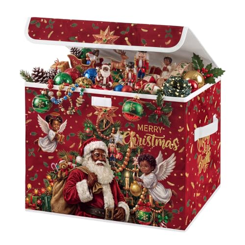 Briwooody Black Christmas Santa Claus Storage Bin with Lid and Carrying Handle African American Christmas Storage Box Large Xmas Decorative Collapsible Container Basket for Organizing Closet Home Gift - style: Black Santa Claus