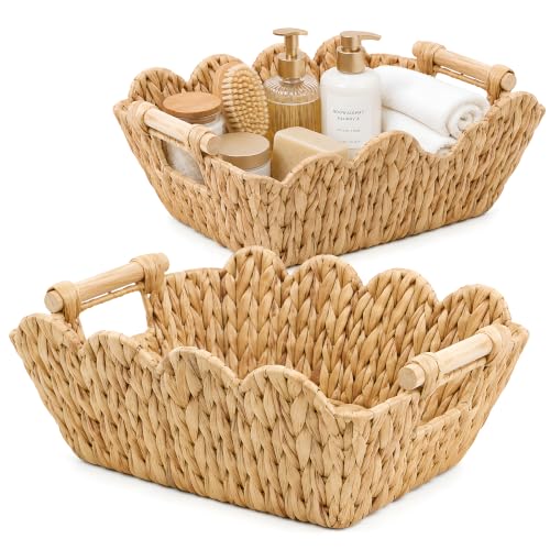 Wicker Baskets 2 Pack, Scalloped Water Hyacinth