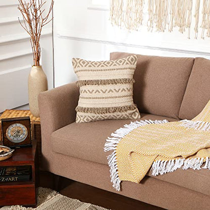 · REDEARTH · Textured Handwoven Throw Pillow Cases Geometric Craft Taupe - color: Geometric Craft Taupe, size: 18" x 18" (Pack of 2)