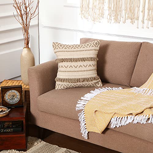 · REDEARTH · Textured Handwoven Throw Pillow Cases Geometric Craft Taupe - color: Geometric Craft Taupe, size: 18" x 18" (Pack of 2)