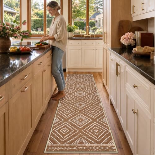 BESTSWEETIE 2'x6' Washable Area Rug for Living Room Runner Yellowbrown - color: Yellowbrown/Cream, size: 2' x 6' (Rectangular)
