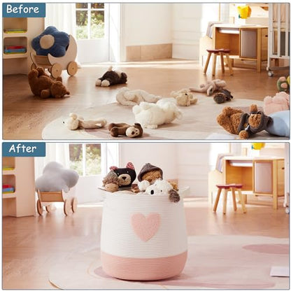 Pink Laundry Basket for Girls Room Baby Nursesry Hamper 60L Large