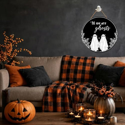Gothic Decoration, Funny Couple 'Till We are Ghosts Wooden Hanging Sign - color: Black-ghost