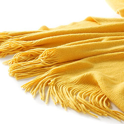 Homiest Yellow Knitted Throw Blanket with Fringe, 50x60 Inch - color: Yellow, size: 50" x 60"
