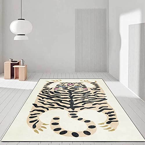 Tiger Rug for Bedroom Vintage Boho 2x3 ft Small Area Rug Washable Funky Carpet for Kids Room Non-Slip Abstract Cartoon Cute Bathroom Door Mats Beige - color: D, size: 2' x 3' (Rectangular)