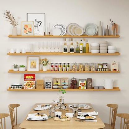 Axeman Picture Ledge Shelf, 72 Inch Oak Floating Shelves Set of 4 - color: Oak, size: 72 Inch