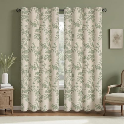 Sage Green Boho Floral 100% Blackout Curtains 90 Inch 2 Panels - color: Sage Green, size: 52"W x 90"L (Pack of 2)