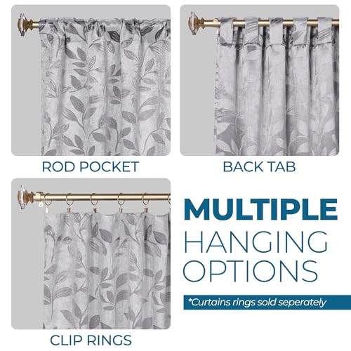 SUPERIOR Blackout Curtains, Room Darkening, Bedroom, Drapes, Kitchen, Living Room Window Accents, Sun Blocking, Thermal, 2 Pack, Leaves Blackout Curtains, Set of 2, 46" x 63", Grey - color: Grey, size: 46"W x 63"L (Pack of 2)