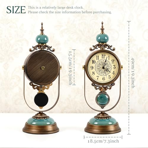 Large Mantel Clock for Fireplace, Vintage Table Clock, 19.3 inch