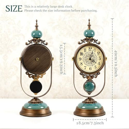 Large Mantel Clock for Fireplace, Vintage Table Clock, 19.3 inch