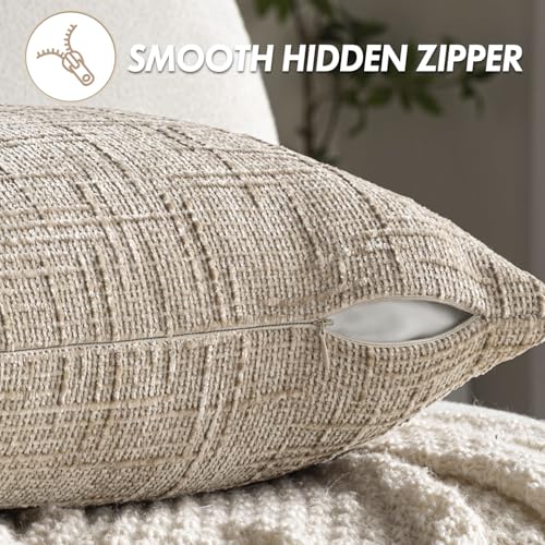 MIULEE Chenille Textured Throw Pillow Covers Oatmeal 16x16 Set of 2 - color: Oatmeal, size: 16" x 16" (Pack of 2)