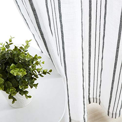 SXZJTEX Black White Striped Linen Curtains 84 Inch Bedroom Living Room - color: Black, size: 42"W x 84"L (Pack of 2)