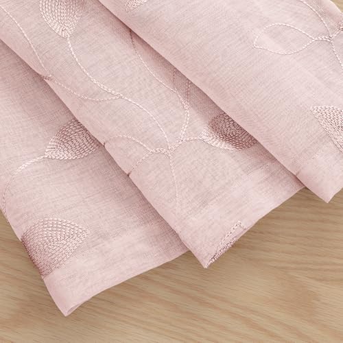 HOMEIDEAS Blush Pink Kitchen Curtains Leaf Embroidered, 30x24, 2 Panel - color: Blush Pink, size: 30"W x 24"L (Pack of 2)