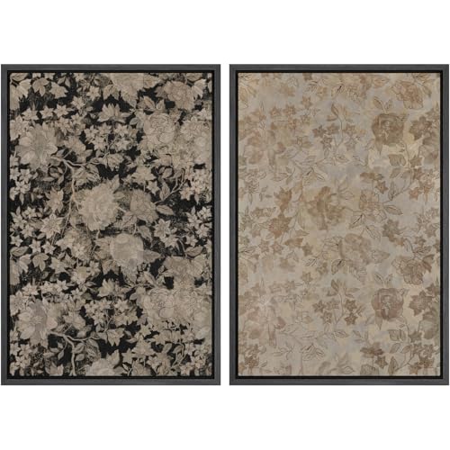 SIGNWIN Framed Canvas Print Wall Art Set Vintage Botanical Floral Antique Flower Pattern Illustrations Modern Art Minimal Boho Relax/Calm for Living Room, Bedroom, Office - 16"x24"x2 BLACK - color: A16-2603-M07, size: 16"x24"x2 Panels Black