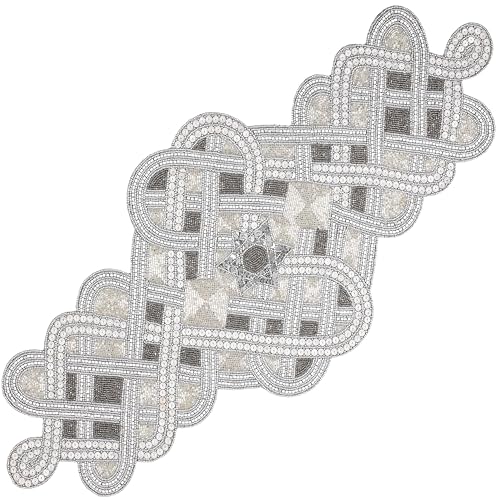Handmade Beaded Table Runner 13 x 36 Inch, Grey Silver Decorative Glass Bead Table Runner with Polyester Back, Elegant Dining Table Centerpiece for Coffee, Wedding, Holiday & Farmhouse Home Décor - color: Grey Silver