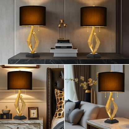 Scenekoy Gold Leaf Finish Table Lamp Set of 2 with USB Ports for Bedroom - size: 26 inches Gold Leaf -029