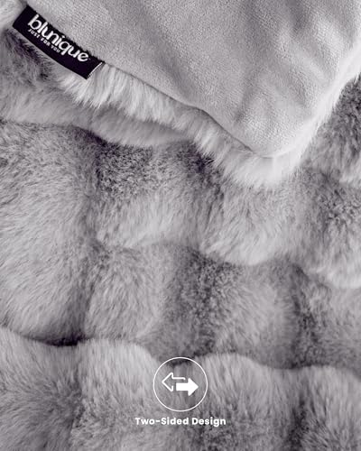 Ultra Soft Cozy Faux Fur Throw Blanket, Fuzzy Plush Thick Bubble Blanket, Oversize Luxury Fluffy Blanket for Couch, Bed, and Living Room, 60x80 Inches, Light Grey - color: Bubble Light Grey, size: Twin(60" X 80")