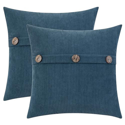 HWY 50 Blue Chenille Throw Pillow Covers 22x22 Inch Buttons Pack of 2 - color: Blue, size: 22" x 22" (Pack of 2)