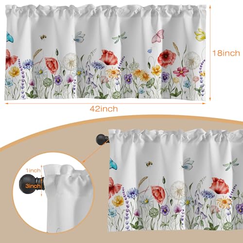 Watercolor Wildflowers and Butterfly Insect Semi Sheer Window Valances - 42"x18" Light Filtering Decor for Kitchen, Living Room - color: Butterfly Flowers, size: 18"W x 42"L (Pack of 1)
