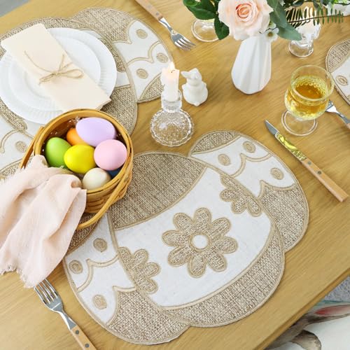 Feuille Easter Placemats Set of 4 – Egg Burlap Spring Placemats, Farmhouse Spring Place Mats for Easter Decorations - style: Egg