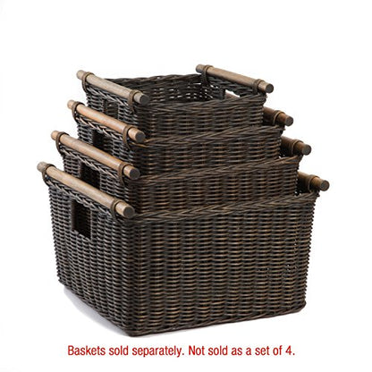 The Basket Lady Deep Pole Handle Wicker Storage Basket, S, Walnut Brown - color: Antique Walnut Brown, size: Small