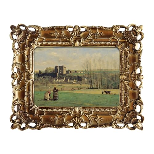 FOLKOR Vintage Canvas Art Prints for Living Room, French Countryside Picture Print for Bedroom Decoration, Antique Gold Paintings Posters for Home Office Birthday Christmas Gift, 4x6 - color: Landscape of La Ferté-Milon, size: 4x6"