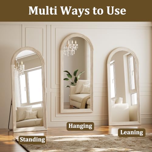 71"x30" Arched Full Length Mirror with White Solid Wood Frame - color: White, size: 71"L x 30"W