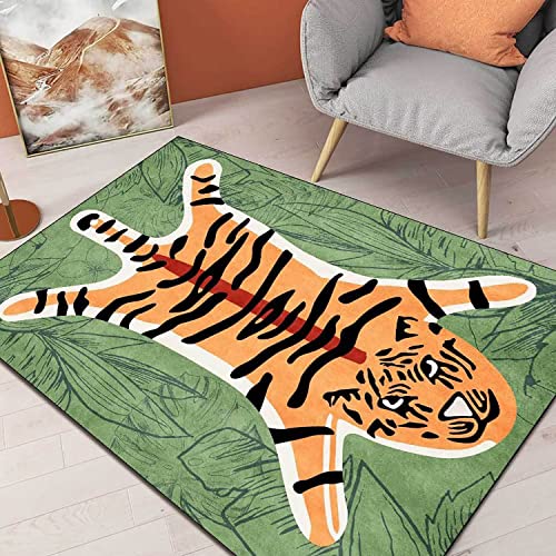 Tiger Rug for Bedroom Cartoon 2x3 ft Small Area Rug Washable Funky Colorful Carpet for Living Room Boho Non-Slip Modern Abstract Bathroom Door Mat - color: Q, size: 2' x 3' (Rectangular)