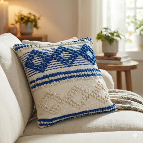 TreeWool 100% Cotton Woven Throw Pillow Cover (Pack of 1, 18" x 18", Blue) - color: Blue