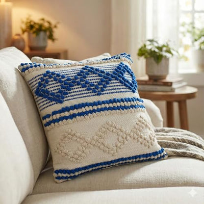 TreeWool 100% Cotton Woven Throw Pillow Cover (Pack of 1, 18" x 18", Blue) - color: Blue