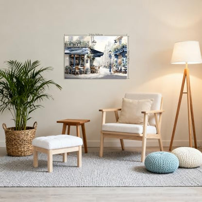 Framed European Street Canvas Art, 24"x16" Modern Cafe Scene - color: Blue 02, size: 24"L x 16"W