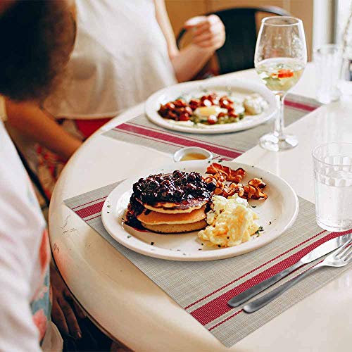 GIVERARE Placemats Set of 4, Heat-Resistant Woven Vinyl Placemat, Non-Slip Washable PVC Table Mat, Easy to Clean Premium Plastic Mats at for Dining, Kitchen Table (Stripe Red) - color: Red