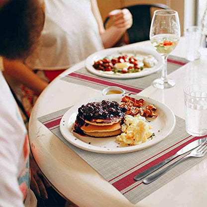 GIVERARE Placemats Set of 4, Heat-Resistant Woven Vinyl Placemat, Non-Slip Washable PVC Table Mat, Easy to Clean Premium Plastic Mats at for Dining, Kitchen Table (Stripe Red) - color: Red