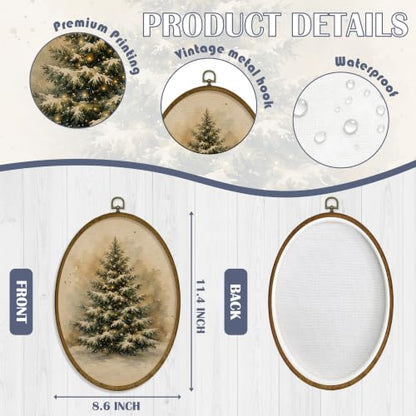 JMENGSSFL Christmas Tree Winter Rustic Oval Wall Art Hanging Decor 8.6x11.4 - color: Christmas-12