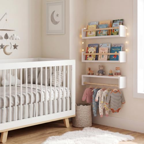 Fixwal Floating Nursery Book Shelves for Wall, 16.5 Inches, Set of 3 - color: White and Natural, size: 16.5inches