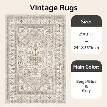 2x3 Washable Entryway Area Rug - Non-Slip Boho Throw Rugs Beige Gray - color: Beige/Gray, size: 2' x 3' (Rectangular)