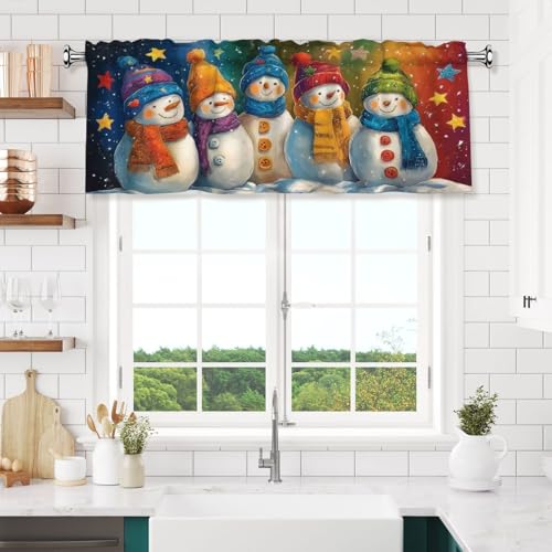 Christmas Snow Curtain Valance 54x18 Inches Window Treatment Rod Pocket Valance for Kitchen Bathroom Bedroom - color: Christmas Snow