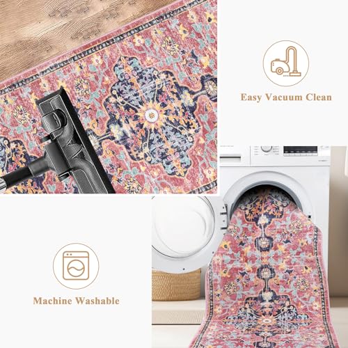 Pauwer Hallway Runner Rug 2x6, Washable Boho Kitchen Runner, Fuchsia Multi - color: Fuchsia Multi, size: 2' x 6' (Runner)