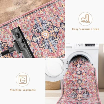 Pauwer Hallway Runner Rug 2x6, Washable Boho Kitchen Runner, Fuchsia Multi - color: Fuchsia Multi, size: 2' x 6' (Runner)