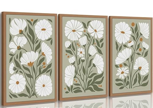 hijyord 3Pcs Boho Wildflowers Canvas Wall Art Unframed - color: Green-Poster, size: 16"L x 12"W