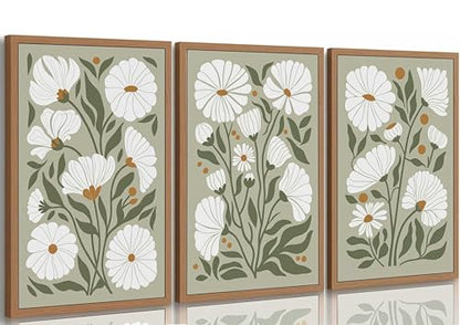 hijyord 3Pcs Boho Wildflowers Canvas Wall Art Unframed - color: Green-Poster, size: 16"L x 12"W
