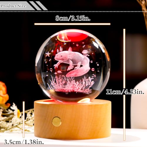 Ornalrist 3D Axolotl Gifts 3.15in Crystal Ball Figurine for Girls, Boys - color: Axolotl
