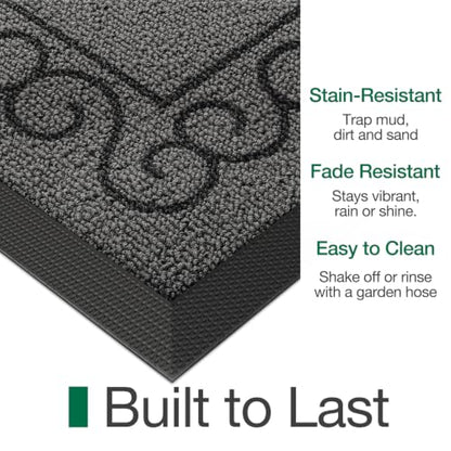 LUMI Outside Welcome Door Mat 24x36, Non-Slip Heavy Duty Dirt Trapper, Grey - color: Grey Welcome Home, size: 24"x36"