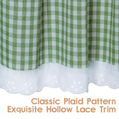Farmhouse Valance Curtains, Cotton Kitchen Valance Rustic Style Window Valance Half Curtain for Living Room Bathroom Cafe, Rod Pocket, Green White Gingham Plaid, 59 X 24 Inch - color: Green White Gingham Plaid, size: 59"W x 24"L (Pack of 1)
