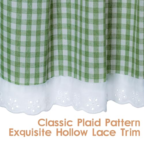 Farmhouse Valance Curtains, Cotton Kitchen Valance Rustic Style Window Valance Half Curtain for Living Room Bathroom Cafe, Rod Pocket, Green White Gingham Plaid, 59 X 12 Inch - color: Green White Gingham Plaid, size: 59"W x 12"L (Pack of 1)