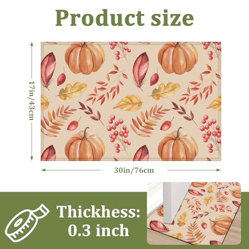 Fall Pumpkin Leaves Indoor Door Mat Non-Slip Thanksgiving Doormat Washable Decorative Mat Rug for Outdoor Entryway Kitchen Bathroom 17x30 Inch - color: Fall Pumpkin Leaves