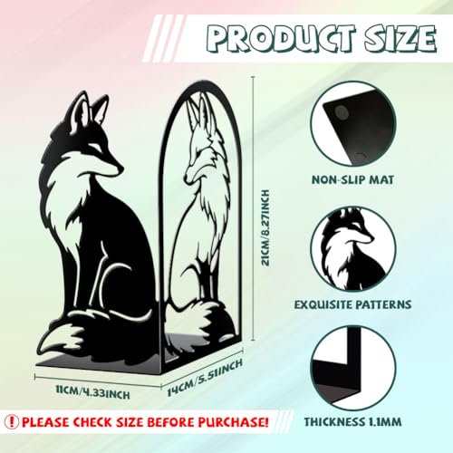 Peacoblue 5.5"x4.3"x8.3" Metal Bookends, Heavy Duty Book Ends for Shelves - style: Black and White Fox