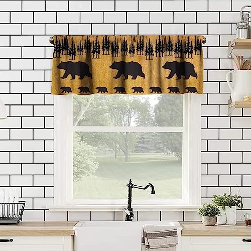 Black Bear Curtain Valance,Rustic Farm Cute Bear Forest Silhouettes Blackout Window Valances,Vintage Cabin Short Topper Curtain for Home Living Room Cafe Kitchen Bedroom,54x18in - color: Bear-1